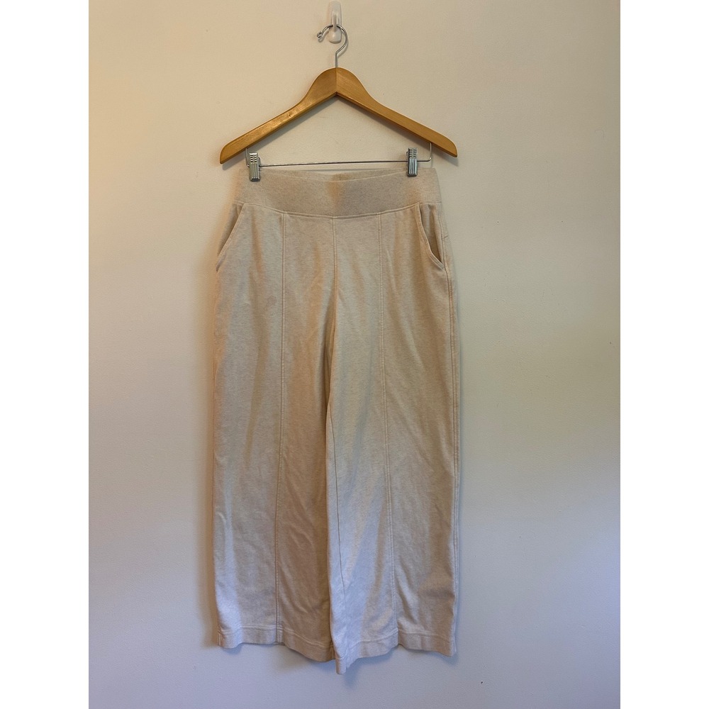 Pact Organic Cotton Wide Leg Crop Pants in Oatmeal Heather | Size Medium